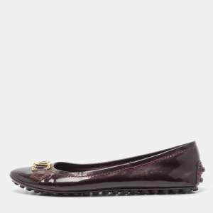 Pre Owned Louis Vuitton Burgundy Patent Leather Oxford Ballet Flats Size 37.5