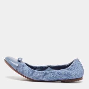 Louis Vuitton Blue Canvas and Leather Elba Scrunch Ballet Flats Size 37.5