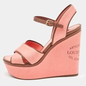 Louis Vuitton Pink Canvas and Leather Articles De Voyage  Wedge Sandals Size 40