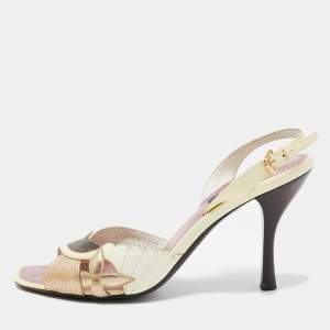 مملوكة مسبقًا Louis Vuitton Multicolor Patent And Canvas Slingback Sandals Size 37.5 