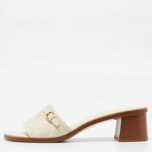 Louis Vuitton Cream Leather Monogram Slides Size 41