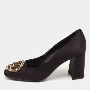 Louis Vuitton Black Satin Crystal Embellished Madeleine Pumps Size 37