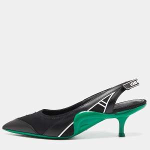 مملوكة مسبقًا Louis Vuitton Black/Green Satin, Mesh and Leather Archlight Slingback Pumps Size 38