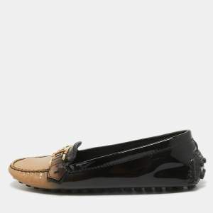 Pre Owned Louis Vuitton Two Tone Patent Oxford Loafers Size 37