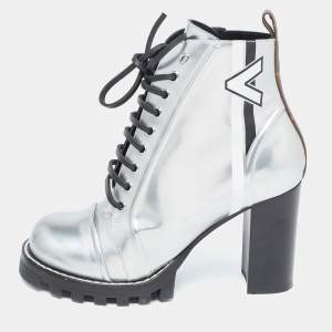 Louis Vuitton Silver Leather Spaceship Ankle Boots Size 40