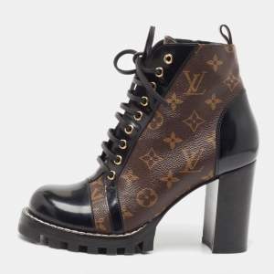 Louis Vuitton Brown Monogram  Canvas and Patent Leather Star Trail Ankle Boots Size 40
