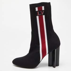 Louis Vuitton Black Knit Fabric LV Sock Ankle Boots Size 39