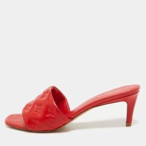 Louis Vuitton Red Monogram Embossed Leather Revival Slide Sandals Size 40
