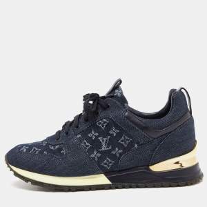 Louis Vuitton Navy Blue Monogram Denim and Leather Run Away Sneakers Size 39