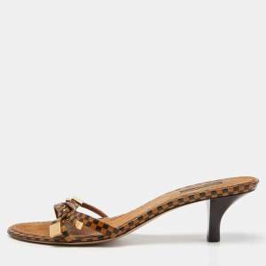 Louis Vuitton Two Tone Damier Ebene Patent Leather Knotted Bow Slide Sandals Size 39