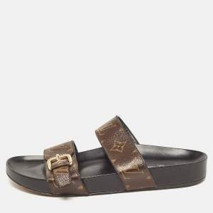 Louis Vuitton Brown Monogram Canvas Bom Dia Flat Slides Size 38