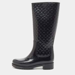 Louis Vuitton Black Monogram Rubber Knee Length Boots Size 38