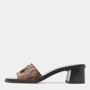 Louis Vuitton Brown Damier Ebene Canvas Lock It Slide Sandals Size 39