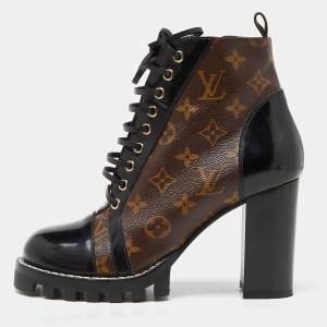 Louis Vuitton Brown/Black Monogram Canvas And Patent Leather Star Trail Ankle Boot Size 40