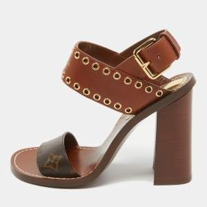 Louis Vuitton Brown Leather and Monogram Canvas Passenger Sandals Size 38