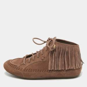 Louis Vuitton Brown Suede Fringe Details High Sneakers Size 39
