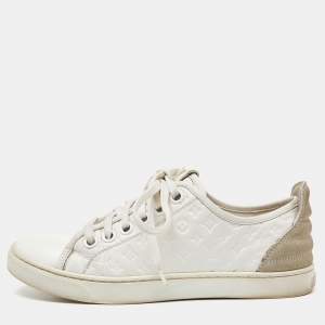 Louis Vuitton White Monogram Leather and Suede Low Top Sneakers Size 35