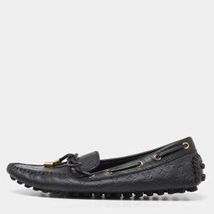 Louis Vuitton Black Monogram Empreinte Leather Gloria Loafers Size 37
