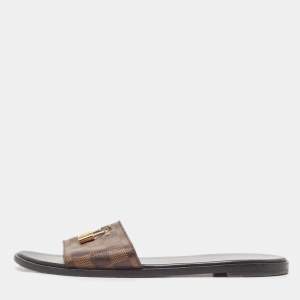 Louis Vuitton Brown Monogram Canvas Lock It  Flat Slides Size 41