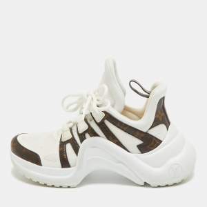 Pre Owned Louis Vuitton White Mesh and Monogram Canvas Archlight Sneakers Size 37.5