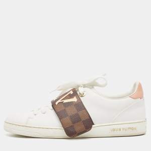Louis Vuitton White Leather and Monogram Canvas Frontrow Sneakers Size 37.5