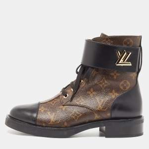Louis Vuitton Brown/Black Monogram Canvas and Leather Wonderland Flat Ranger Boots Size 39