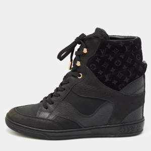 Louis Vuitton Black Nubuck and Suede Millenium Wedge Sneakers Size 37