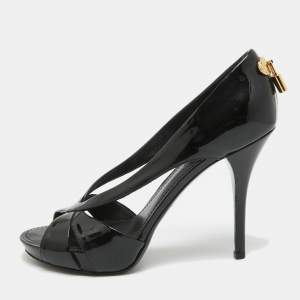 Pre Owned Louis Vuitton Black Patent Lock It Cutout Peep Toe Pumps Size 39