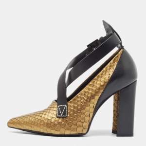 Louis Vuitton Gold Python and Leather Crisscross Strap Pumps Size 36.5