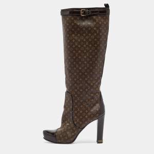Louis Vuitton Brown Monogram Canvas and Patent Idole Knee Length Boots Size 40