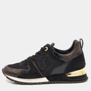 Louis Vuitton Black/Brown Monogram Canvas, Suede and Mesh Run Away Low Top Sneakers Size 36.5