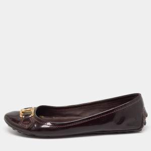 Louis Vuitton Burgundy Patent Leather Oxford Ballet Flats Size 36.5