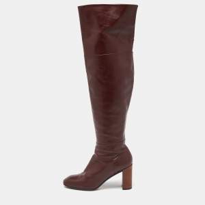 Louis Vuitton Burgundy Leather Over The Knee Length Boots Size 39