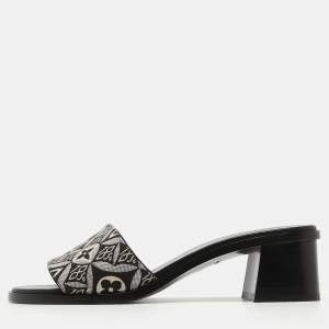 Louis Vuitton Black/White Denim Lock It Sandals Size 38.5