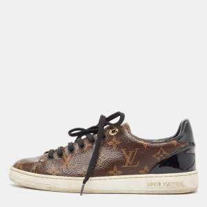 Louis Vuitton Brown/Black Monogram Canvas and Patent Leather Frontrow Sneakers Size 37