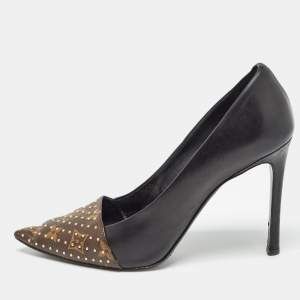 Louis Vuitton Brown/Black Studded Monogram Canvas and Leather Pointed Toe Pumps Size 39