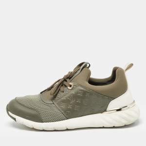 Louis Vuitton Green/White Leather and Mesh Aftergame Sneakers Size 37.5