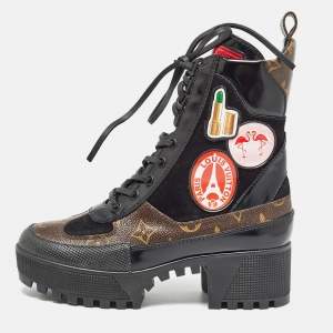 Louis Vuitton Brown/Black Suede Laureate Combat Boots Size  36