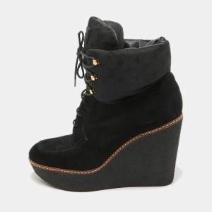 Louis Vuitton Black Monogram Nylon and Suede Ankle Boots Size 38.5