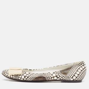 Pre Owned Louis Vuitton x Yayoi Kusama White/Brown Monogram Canvas Limited Edition Ballet Flats Size 38.5