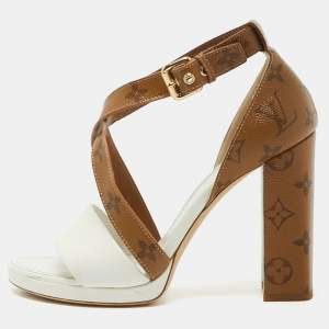 Louis Vuitton White/Brown Monogram Canvas and Leather Matchmake Sandals Size 40