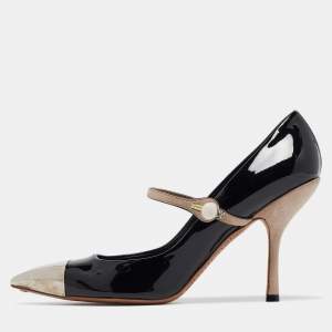 Louis Vuitton Black/Beige Patent Mary Jane Pumps Size 39.5