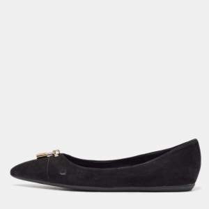 Louis Vuitton Black Suede Pointed Toe Ballet Flats Size 38.5 