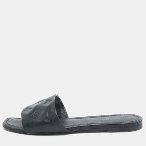 Louis Vuitton Black Embossed Leather Revival Flat Slides Size 38