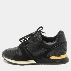 Louis Vuitton Black Perforated Leather and Suede Run Away Sneakers Size 39