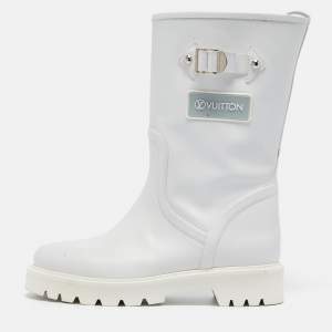 Louis Vuitton White Leather Territory Flat High Boots Size 39