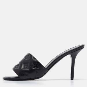 Louis Vuitton Black Monogram Embossed Leather Revival Slide Sandals Size 39