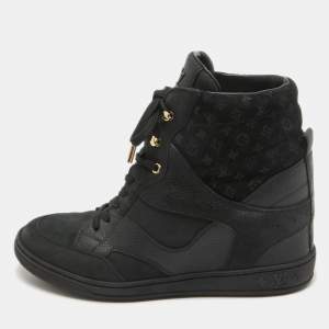 Louis Vuitton Black Nubuck Leather and Monogram Suede Millenium Wedge High Top Sneakers Size 40