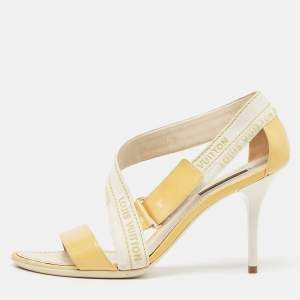 Louis Vuitton Yellow Patent Leather and  Canvas Logo Strap Sandals Size 37.5