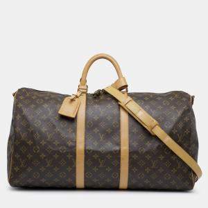Pre Owned Louis Vuitton Brown Monogram Keepall Bandouliere 55